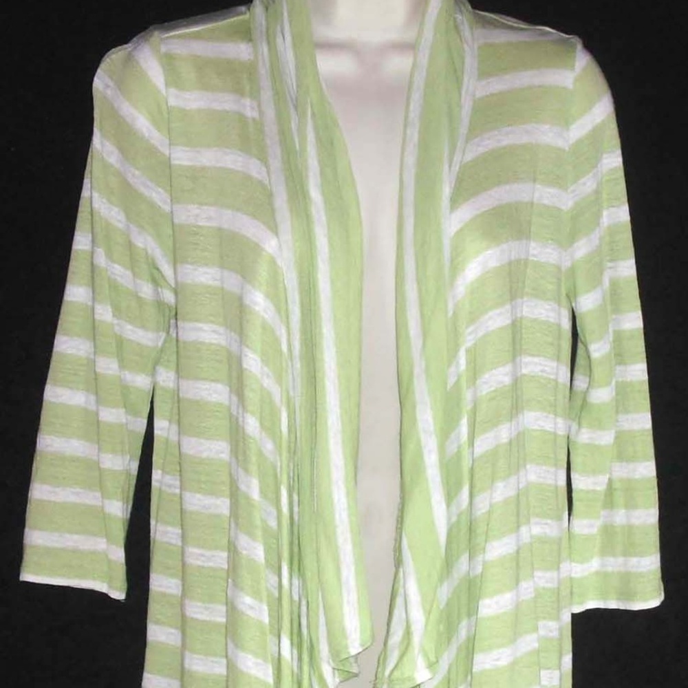 J JILL top 100% Linen knit Flyaway Open Cardigan